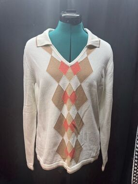 Izod Ivory Cotton Golf Sweater - Cream Knit